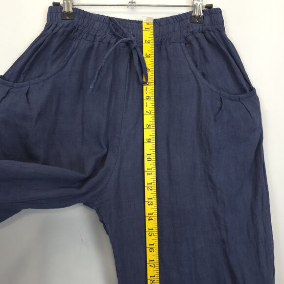 Linen Luv Ankle Pants Women S Elastic Waist Lightweight Pockets Italy Navy - Picture 4 of 11